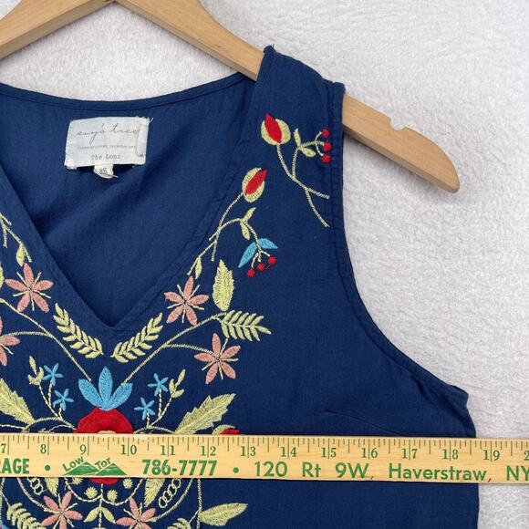 EVYS TREE Tank Top XS Loni Floral V-Neck Ruffle Hem Boho Peasant Cotton Blue - Picture 10 of 12